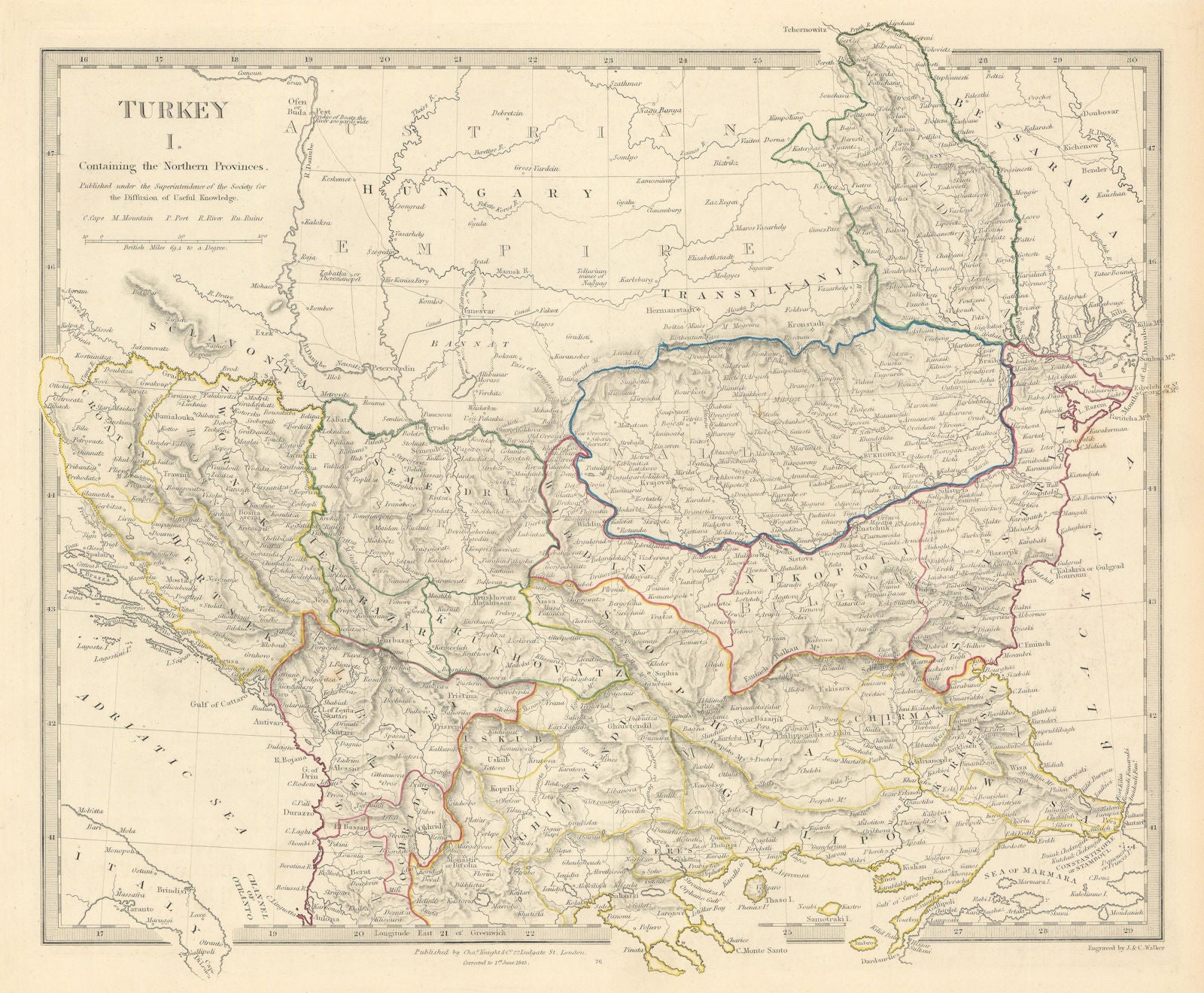 BALKANS. Northern Ottoman provinces. Wallachia Bulgaria Albania. SDUK 1845 map